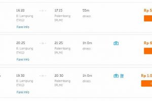 Harga Tiket Pesawat Lampung Palembang